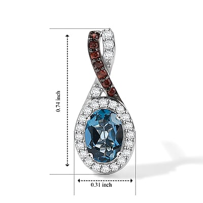 D'Joy London Blue Topaz, Brown and White Zircon 2.90 ctw Earrings in Rhodium Over Sterling Silver