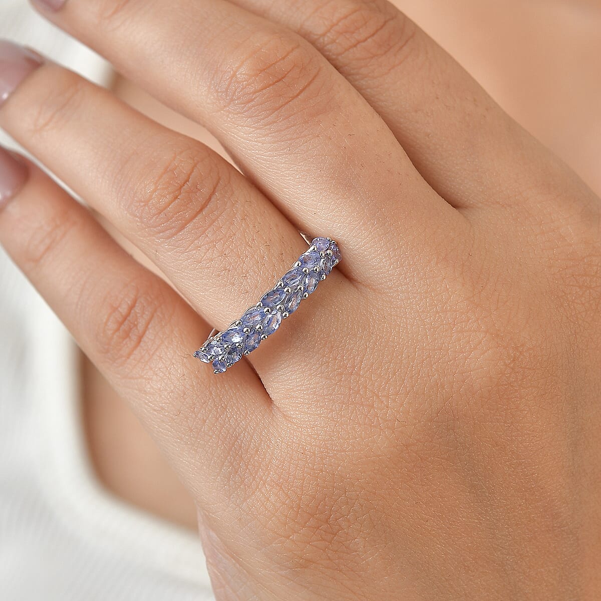 EverTrue Tanzanite 1.40 ctw Royal Leaf Sparkle Ring in Platinum Bond (Size 10.0) image number 2