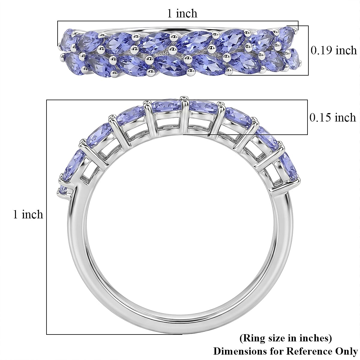 EverTrue Tanzanite 1.40 ctw Royal Leaf Sparkle Ring in Platinum Bond (Size 7.0) image number 5
