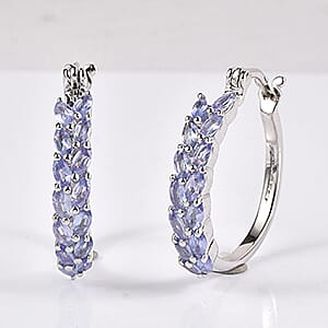 EverTrue Tanzanite 2.50 ctw Royal Leaf Sparkle Hoop Ring in Platinum Bond
