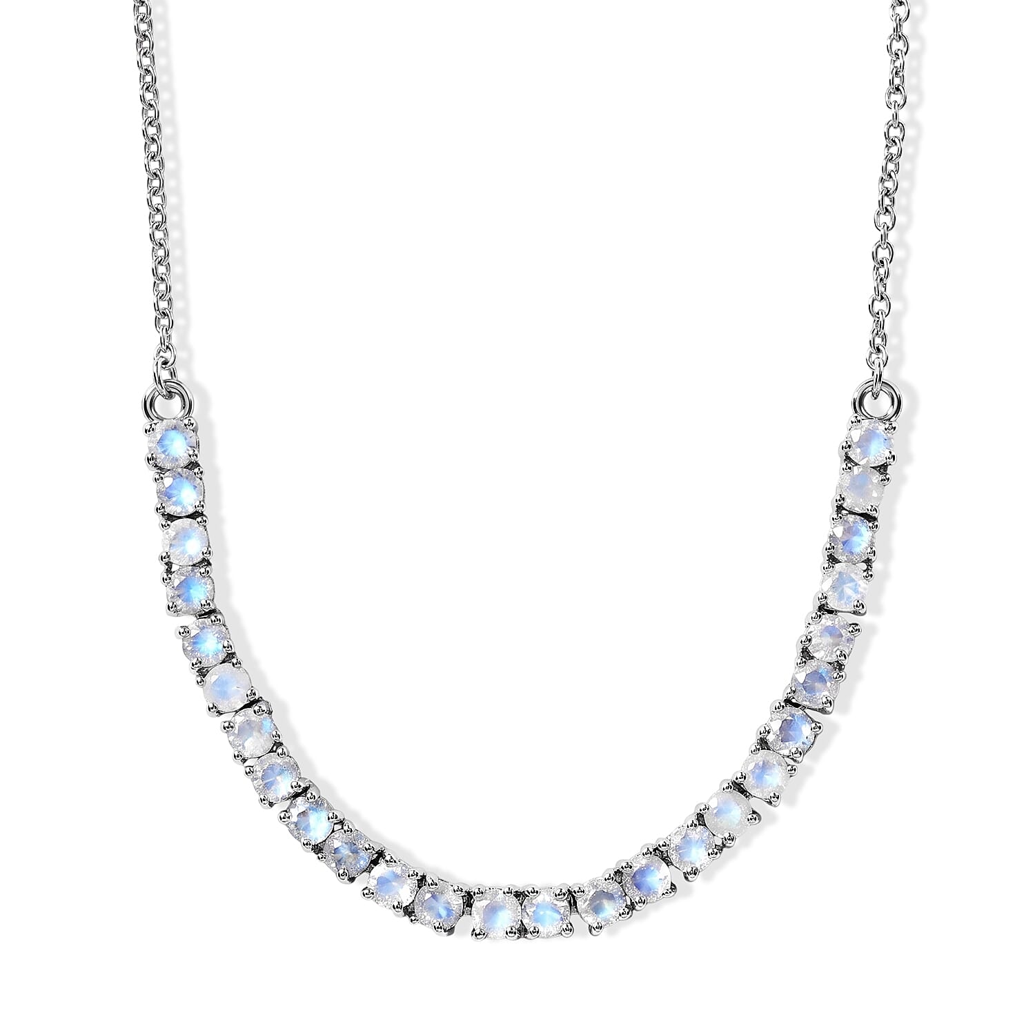 EverTrue Rainbow Moonstone 3.00 ctw Line Necklace (18 Inches) in Platinum Bond