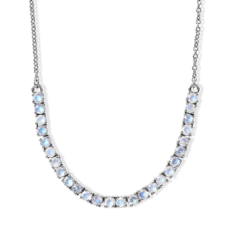EverTrue Rainbow Moonstone 3.00 ctw Line Necklace (18 Inches) in Platinum Bond