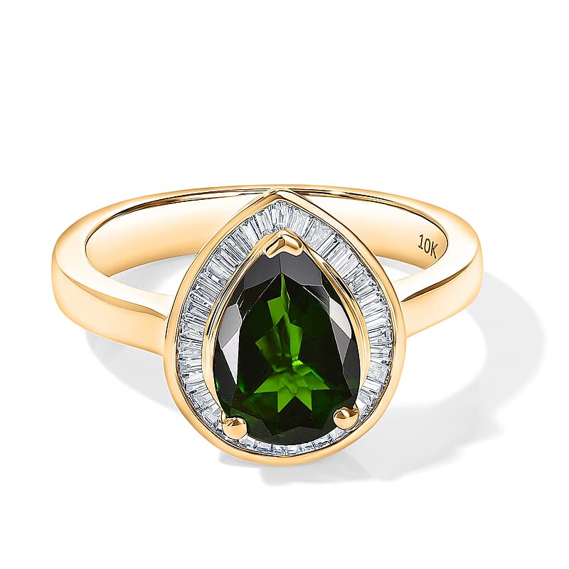 Luxoro 10K Yellow Gold Premium Chrome Diopside, Diamond (G-H, I2) (0.37 cts) Ring (Size 5.0) 2.30 ctw