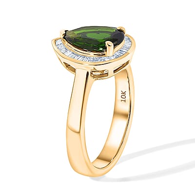 Luxoro Premium Chrome Diopside and Diamond G-H I2 2.30 ctw Crowned Majesty Ring in 10K Yellow Gold (Size 5.0)