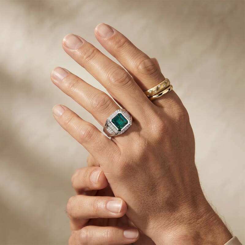 EverTrue Peacock Quartz (Triplet) and White Zircon 6.30 ctw Men's Ring in Platinum Bond (Size 10.0)