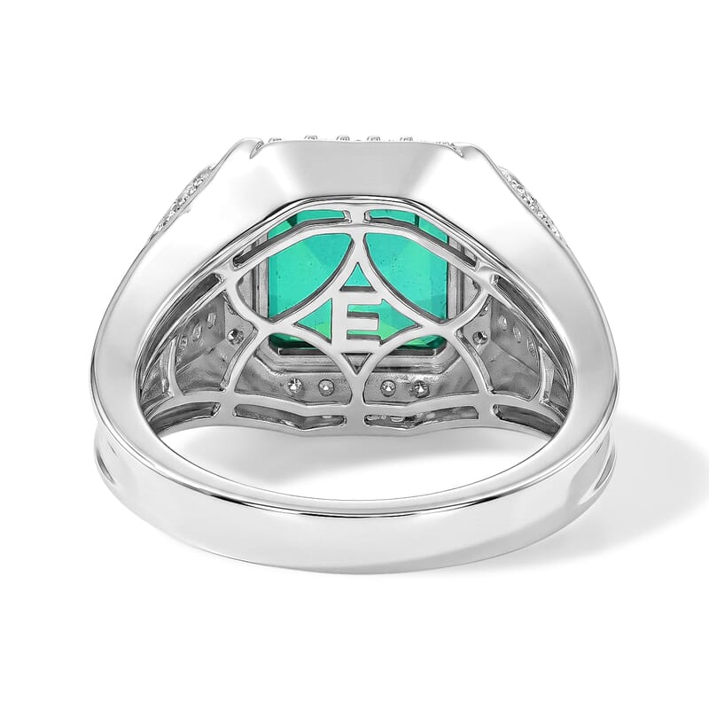 EverTrue Peacock Quartz (Triplet) and White Zircon 6.30 ctw Men's Ring in Platinum Bond (Size 10.0)
