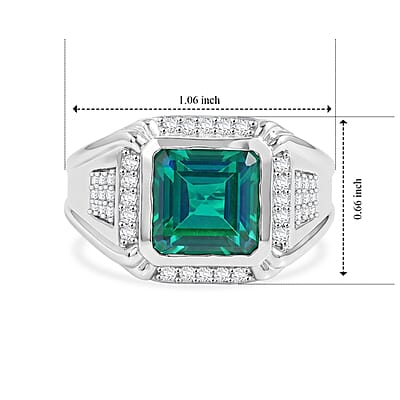 EverTrue Peacock Quartz (Triplet) and White Zircon 6.30 ctw Men's Ring in Platinum Bond (Size 10.0)