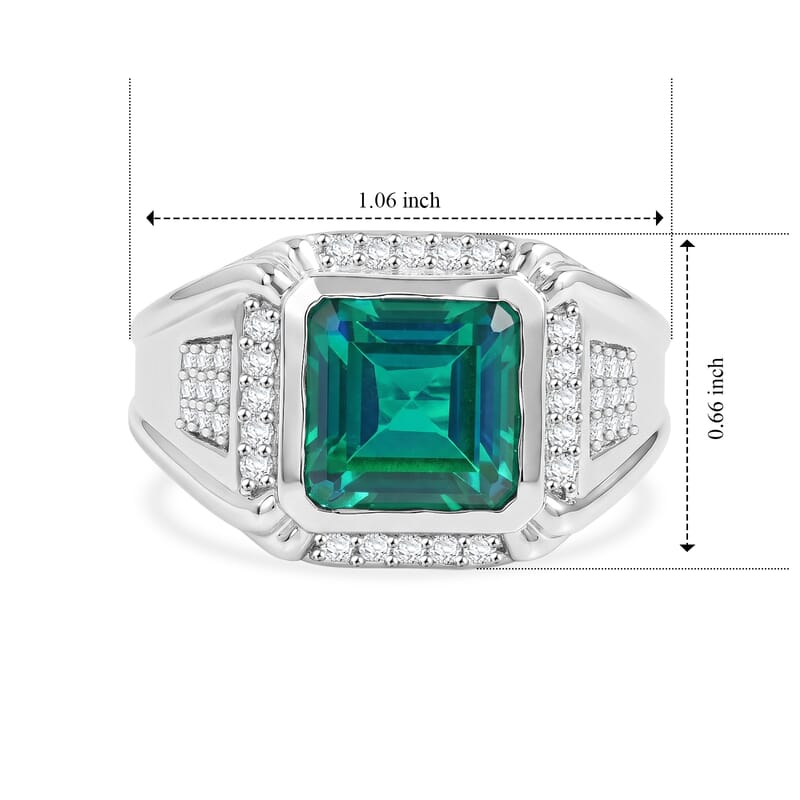 EverTrue Peacock Quartz (Triplet) and White Zircon 6.30 ctw Men's Ring in Platinum Bond (Size 10.0)