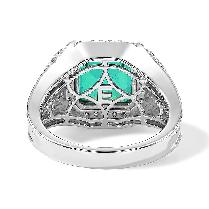 EverTrue Peacock Quartz (Triplet) and White Zircon 6.30 ctw Men's Ring in Platinum Bond (Size 9.0)