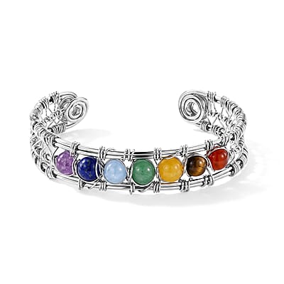 Multi Gemstone 25.00 ctw Bangle Bracelet in Silvertone (6.5-7 In)