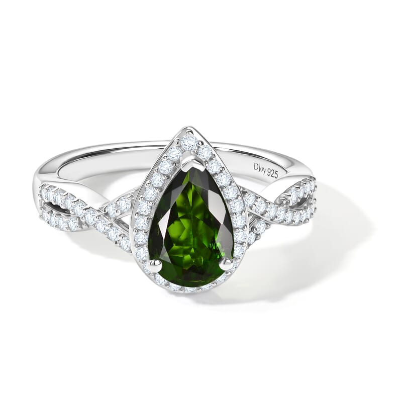 D'Joy Chrome Diopside and Moissanite 1.60 ctw Infinity Crown Ring in Rhodium Over Sterling Silver (Size 5.0)