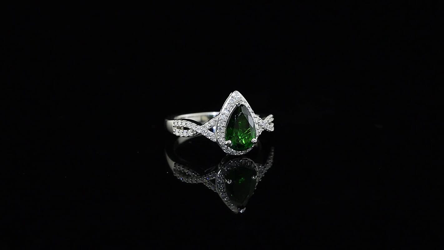 D'Joy Chrome Diopside, Moissanite Infinity Crown Ring in Rhodium Over Sterling Silver (Size 10.0) 1.60 ctw