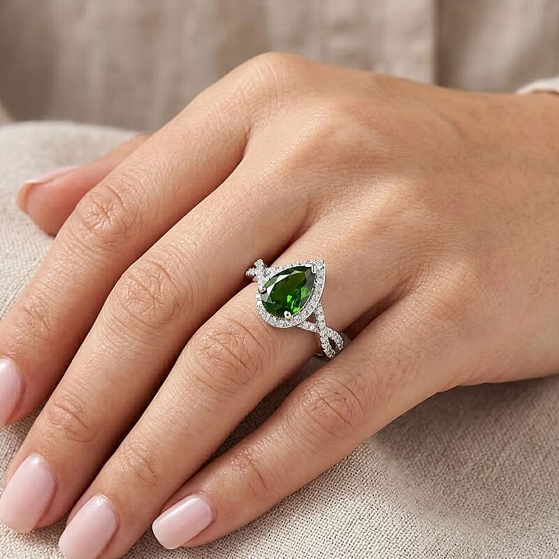 D'Joy Chrome Diopside and Moissanite 1.60 ctw Infinity Crown Ring in Rhodium Over Sterling Silver (Size 5.0)