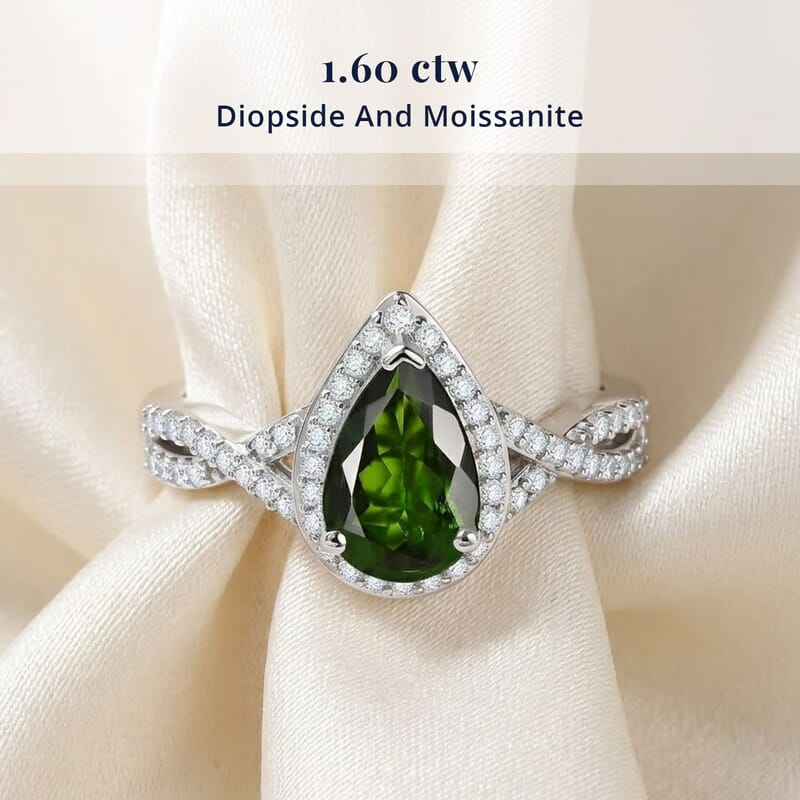 D'Joy Chrome Diopside and Moissanite 1.60 ctw Infinity Crown Ring in Rhodium Over Sterling Silver (Size 5.0)