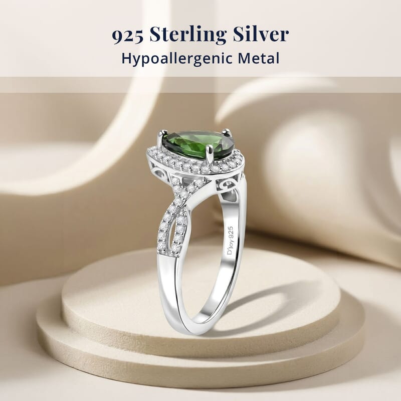 D'Joy Chrome Diopside and Moissanite 1.60 ctw Infinity Crown Ring in Rhodium Over Sterling Silver (Size 5.0)