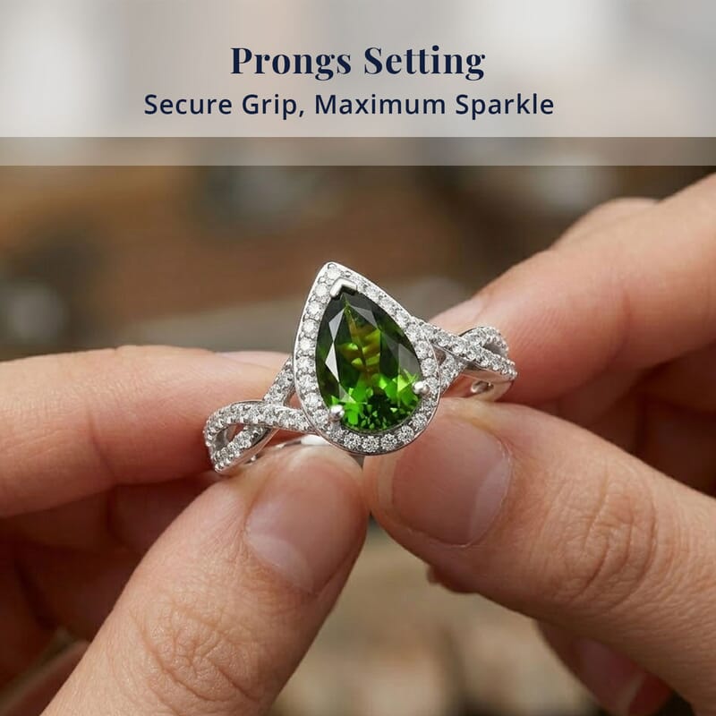 D'Joy Chrome Diopside and Moissanite 1.60 ctw Infinity Crown Ring in Rhodium Over Sterling Silver (Size 5.0)