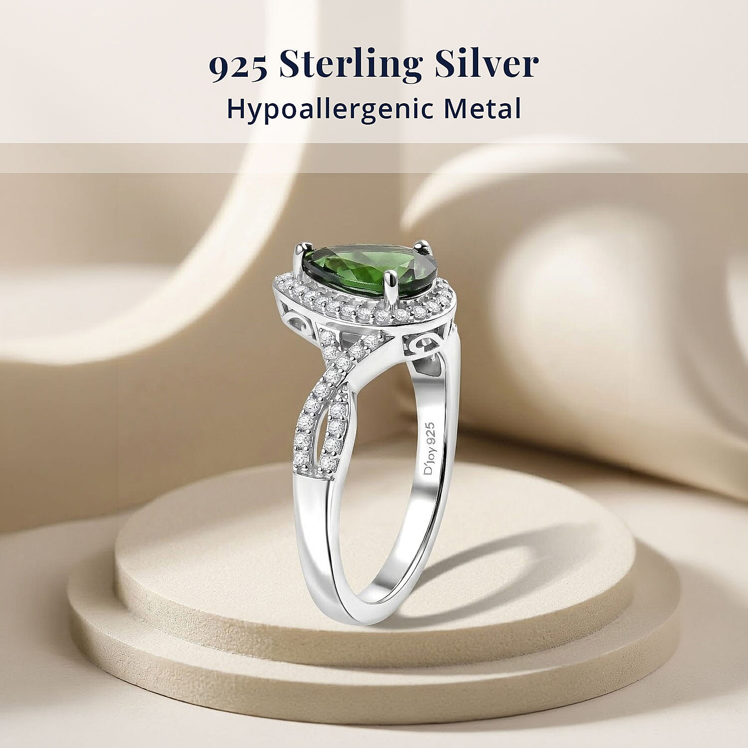 D'Joy Chrome Diopside and Moissanite 1.60 ctw Infinity Crown Ring in Rhodium Over Sterling Silver (Size 6.0)