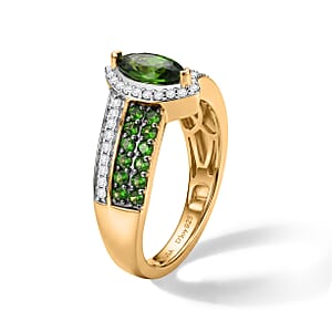 D'Joy Chrome Diopside and Moissanite 1.20 ctw Forest Marquis Ring in 18K Vermeil Yellow Gold Over Sterling Silver (Size 10.0)