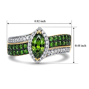 D'Joy Chrome Diopside and Moissanite 1.20 ctw Forest Marquis Ring in 18K Vermeil Yellow Gold Over Sterling Silver (Size 10.0)