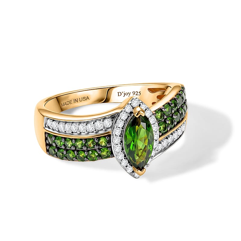 D'Joy Chrome Diopside and Moissanite 1.20 ctw Ring in 18K Vermeil Yellow Gold Over Sterling Silver (Size 6.0)