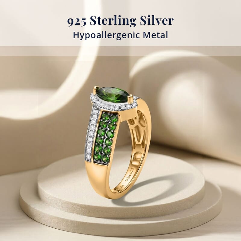D'Joy Chrome Diopside and Moissanite 1.20 ctw Forest Marquis Ring in 18K Vermeil Yellow Gold Over Sterling Silver (Size 6.0)