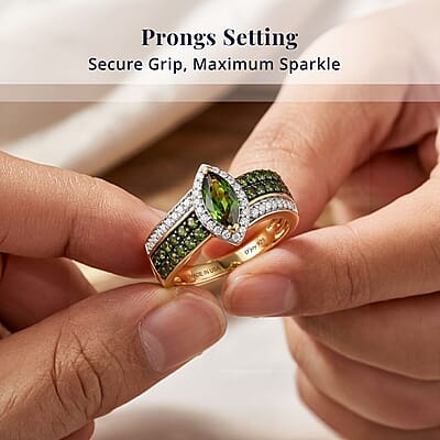 D'Joy Chrome Diopside and Moissanite 1.20 ctw Ring in 18K Vermeil Yellow Gold Over Sterling Silver (Size 6.0)