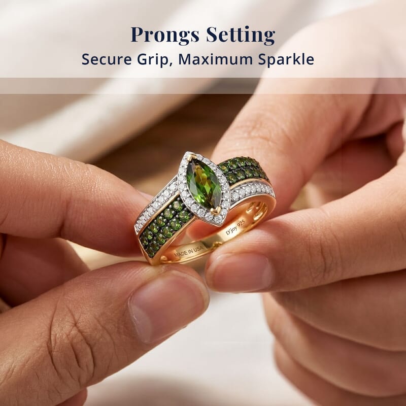 D'Joy Chrome Diopside and Moissanite 1.20 ctw Forest Marquis Ring in 18K Vermeil Yellow Gold Over Sterling Silver (Size 6.0)