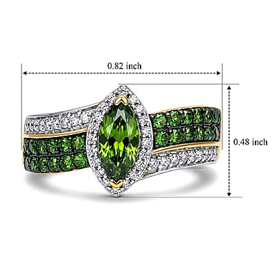 D'Joy Chrome Diopside and Moissanite 1.20 ctw Ring in 18K Vermeil Yellow Gold Over Sterling Silver (Size 6.0)