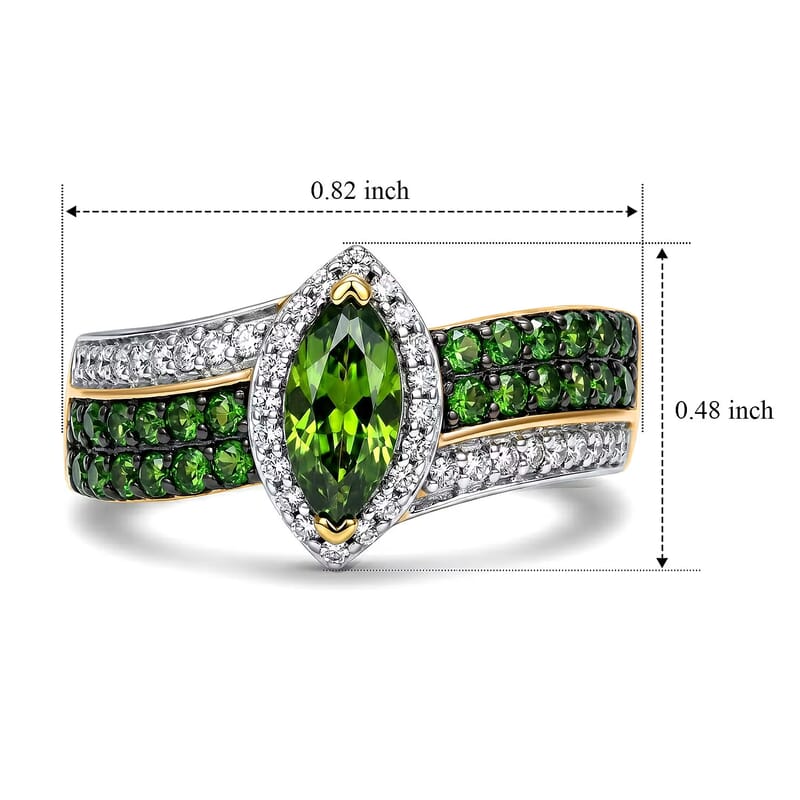 D'Joy Chrome Diopside and Moissanite 1.20 ctw Forest Marquis Ring in 18K Vermeil Yellow Gold Over Sterling Silver (Size 6.0)