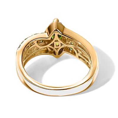 D'Joy Chrome Diopside and Moissanite 1.20 ctw Ring in 18K Vermeil Yellow Gold Over Sterling Silver (Size 6.0)