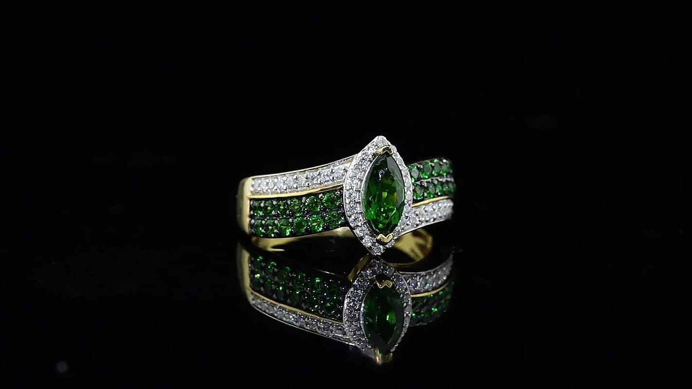 D'Joy Chrome Diopside, Moissanite Ring in 18K Vermeil YG Over Sterling Silver (Size 10.0) 1.20 ctw