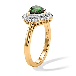 D'Joy Chrome Diopside and Moissanite 1.10 ctw Royal Heart Ring in 18K Vermeil Yellow Gold Over Sterling Silver (Size 10.0)