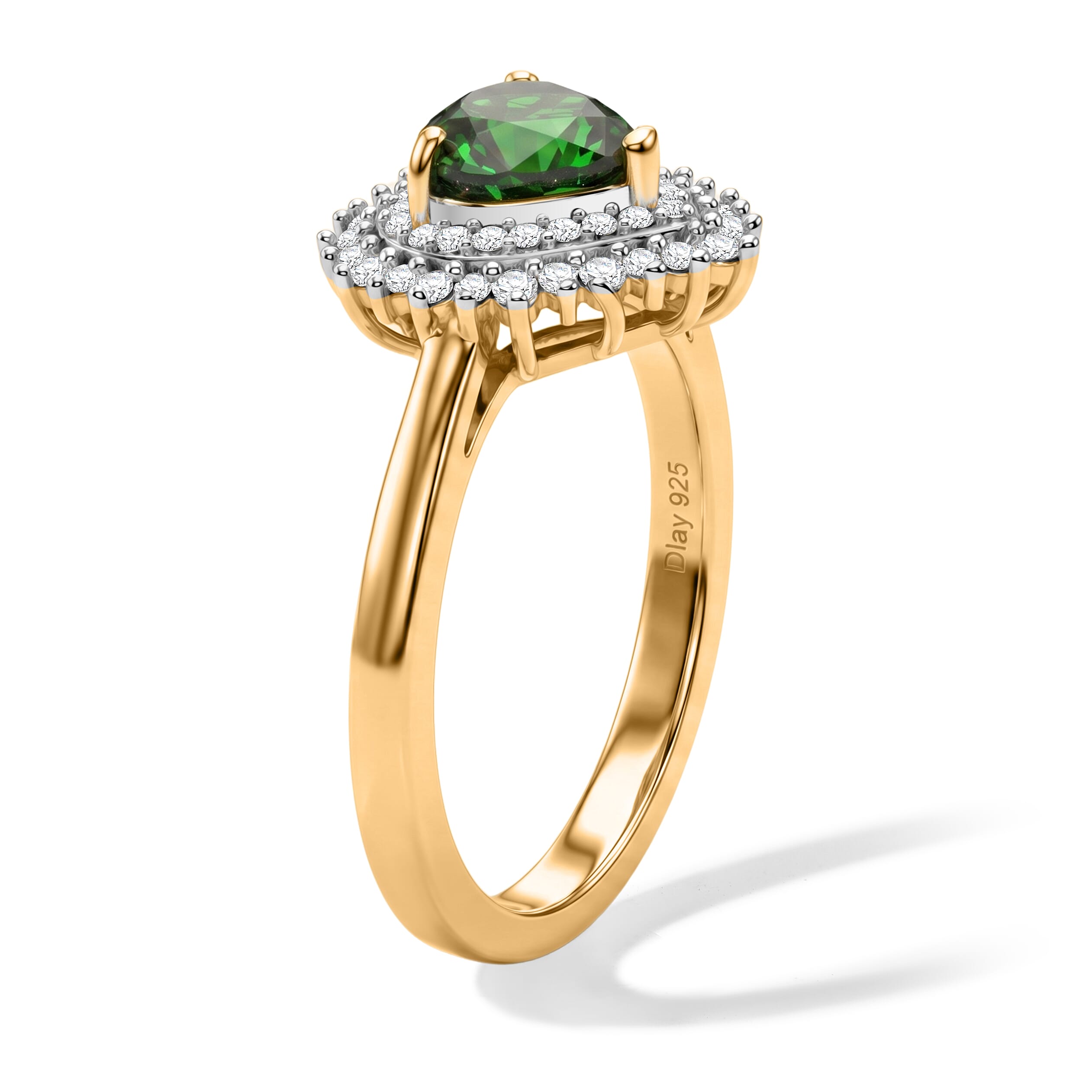 D'Joy Chrome Diopside and Moissanite 1.10 ctw Royal Heart Ring in 18K Vermeil Yellow Gold Over Sterling Silver (Size 5.0)
