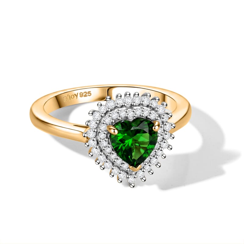 D'Joy Chrome Diopside and Moissanite 1.10 ctw Royal Heart Ring in 18K Vermeil Yellow Gold Over Sterling Silver (Size 6.0)
