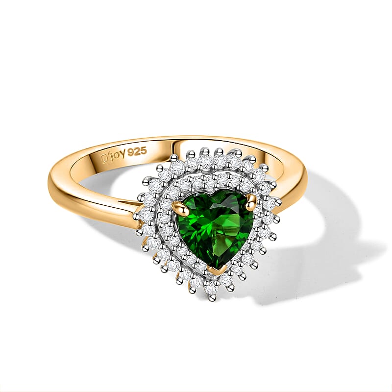 D'Joy Chrome Diopside and Moissanite 1.10 ctw Royal Heart Ring in 18K Vermeil Yellow Gold Over Sterling Silver (Size 6.0)