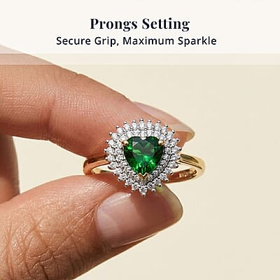 D'Joy Chrome Diopside and Moissanite 1.10 ctw Royal Heart Ring in 18K Vermeil Yellow Gold Over Sterling Silver (Size 6.0)