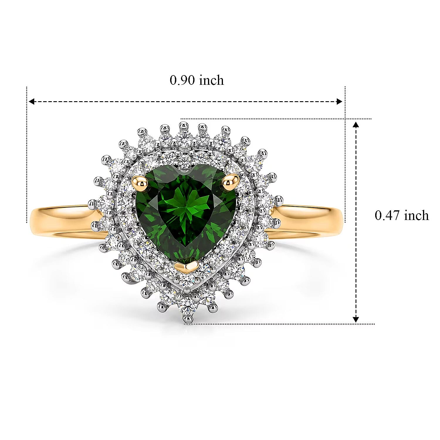 D'Joy Chrome Diopside and Moissanite 1.10 ctw Royal Heart Ring in 18K Vermeil Yellow Gold Over Sterling Silver (Size 6.0)