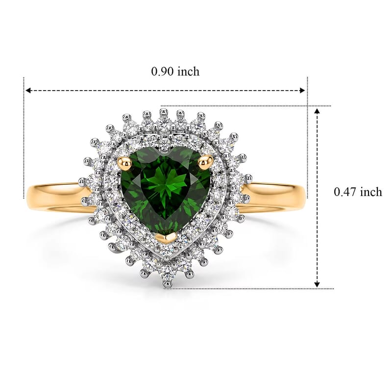 D'Joy Chrome Diopside and Moissanite 1.10 ctw Royal Heart Ring in 18K Vermeil Yellow Gold Over Sterling Silver (Size 6.0)