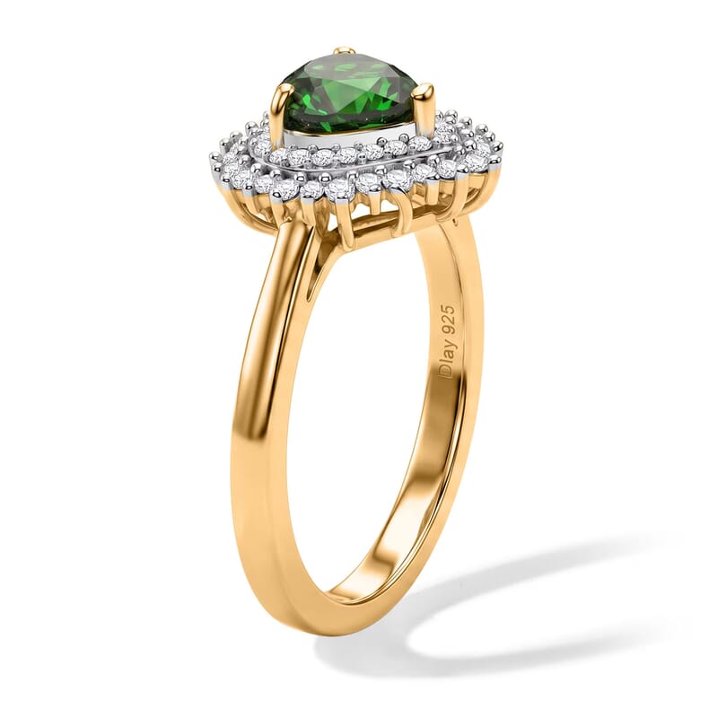 D'Joy Chrome Diopside and Moissanite 1.10 ctw Royal Heart Ring in 18K Vermeil Yellow Gold Over Sterling Silver (Size 6.0)