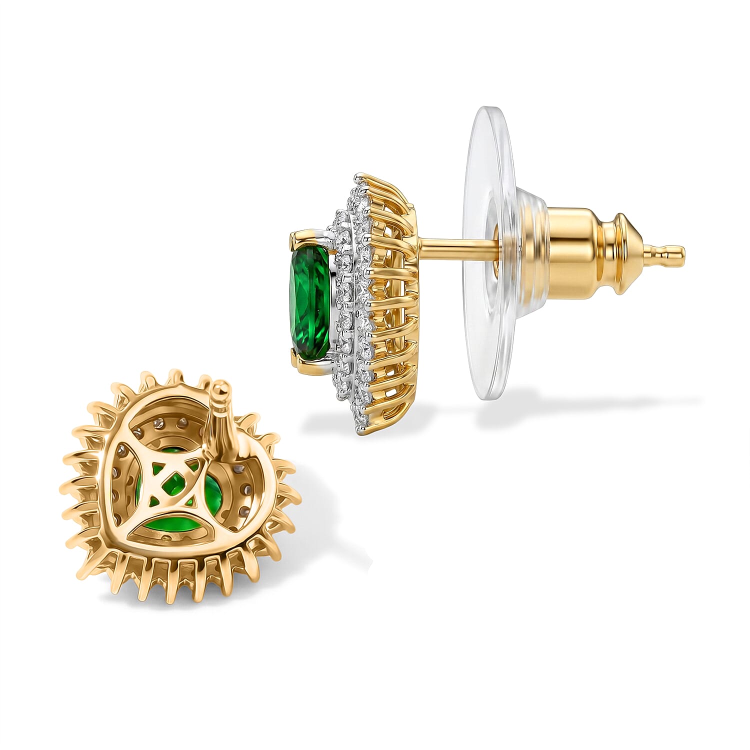D'Joy Chrome Diopside and Moissanite 1.35 ctw Royal Heart Stud Earrings in 18K Vermeil Yellow Gold Over Sterling Silver
