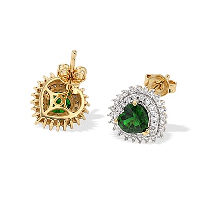 D'Joy Chrome Diopside and Moissanite 1.35 ctw Royal Heart Stud Earrings in 18K Vermeil Yellow Gold Over Sterling Silver