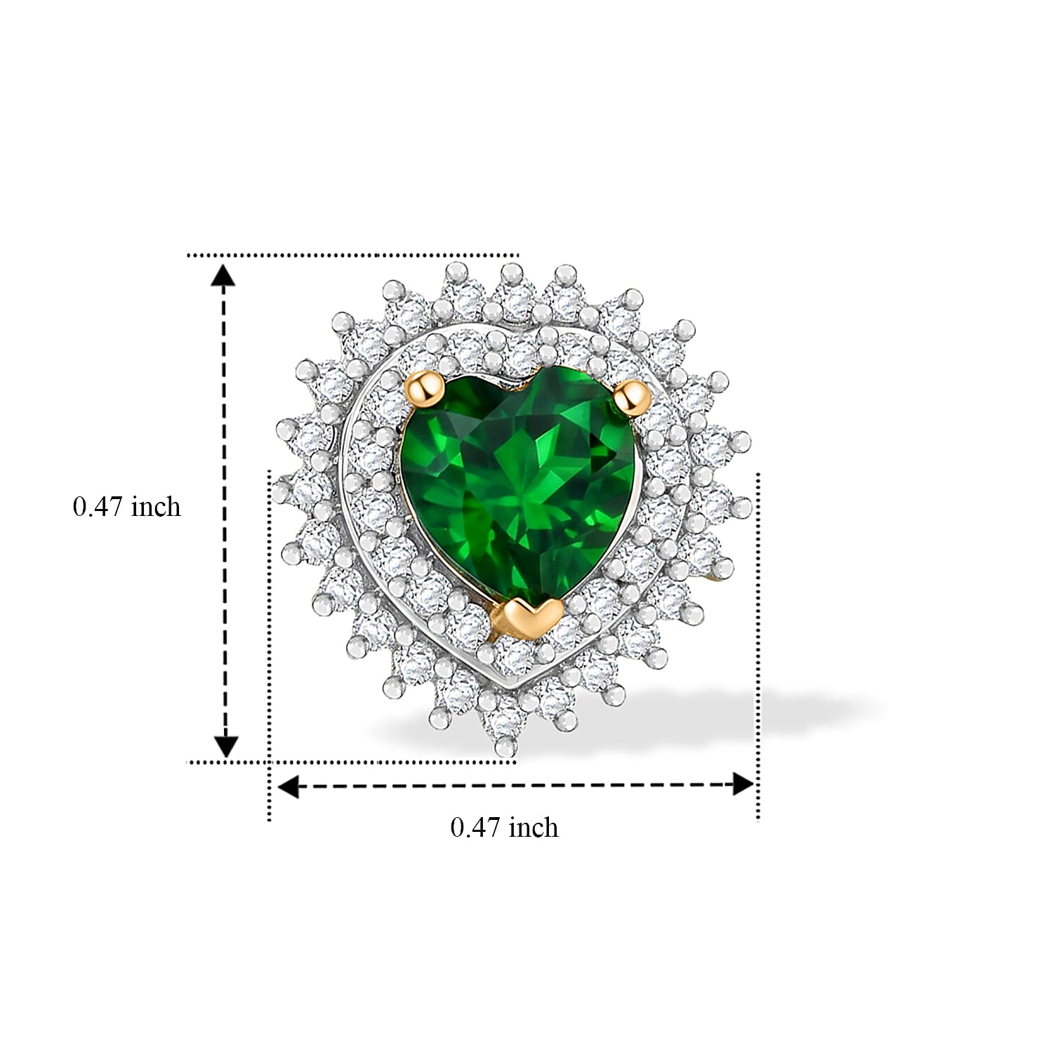 D'Joy Chrome Diopside and Moissanite 1.35 ctw Royal Heart Stud Earrings in 18K Vermeil Yellow Gold Over Sterling Silver