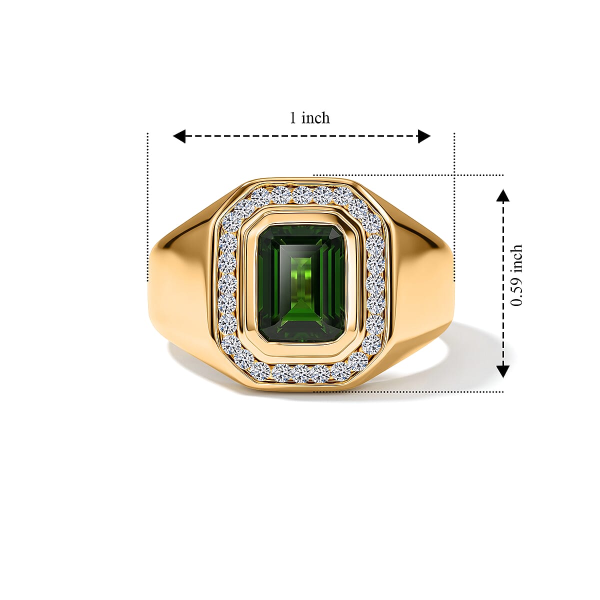 Premium Chrome Diopside and Luxuriant Lab Grown Diamond G-H SI 1.80 ctw Men's Ring in 18K Vermeil Yellow Gold Over Sterling Silver (Size 10.0) image number 3