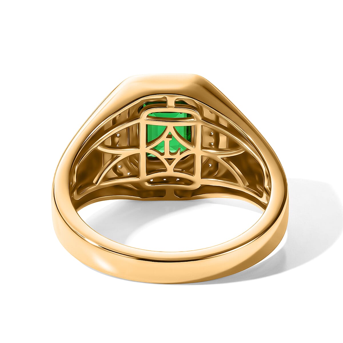 Premium Chrome Diopside and Luxuriant Lab Grown Diamond G-H SI 1.80 ctw Men's Ring in 18K Vermeil Yellow Gold Over Sterling Silver (Size 11.0) image number 2