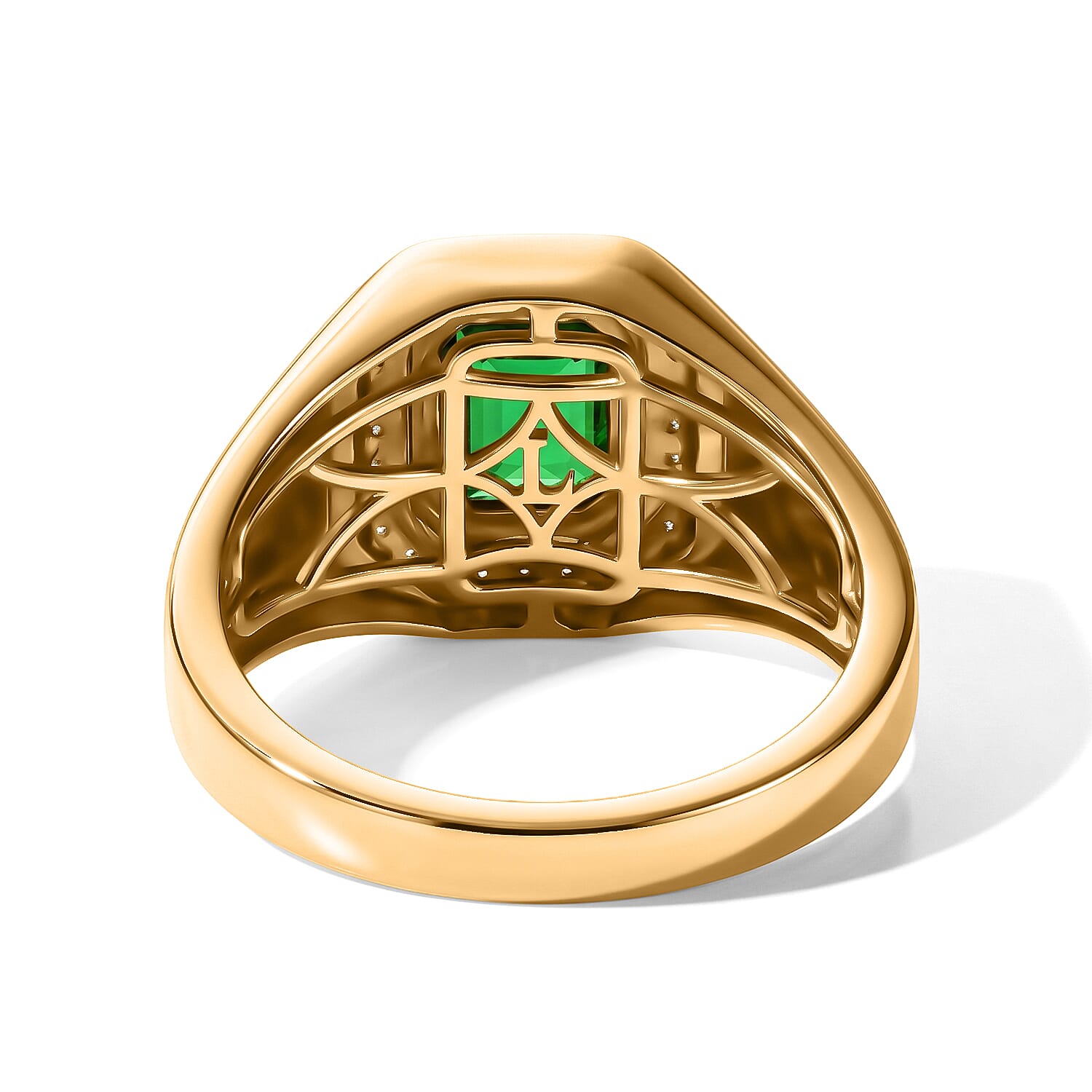 Premium Chrome Diopside and Luxuriant Lab Grown Diamond G-H SI 1.80 ctw Men's Ring in 18K Vermeil Yellow Gold Over Sterling Silver (Size 9.0)