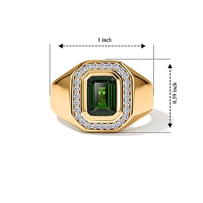 Premium Chrome Diopside and Luxuriant Lab Grown Diamond G-H SI 1.80 ctw Men's Ring in 18K Vermeil Yellow Gold Over Sterling Silver (Size 9.0)