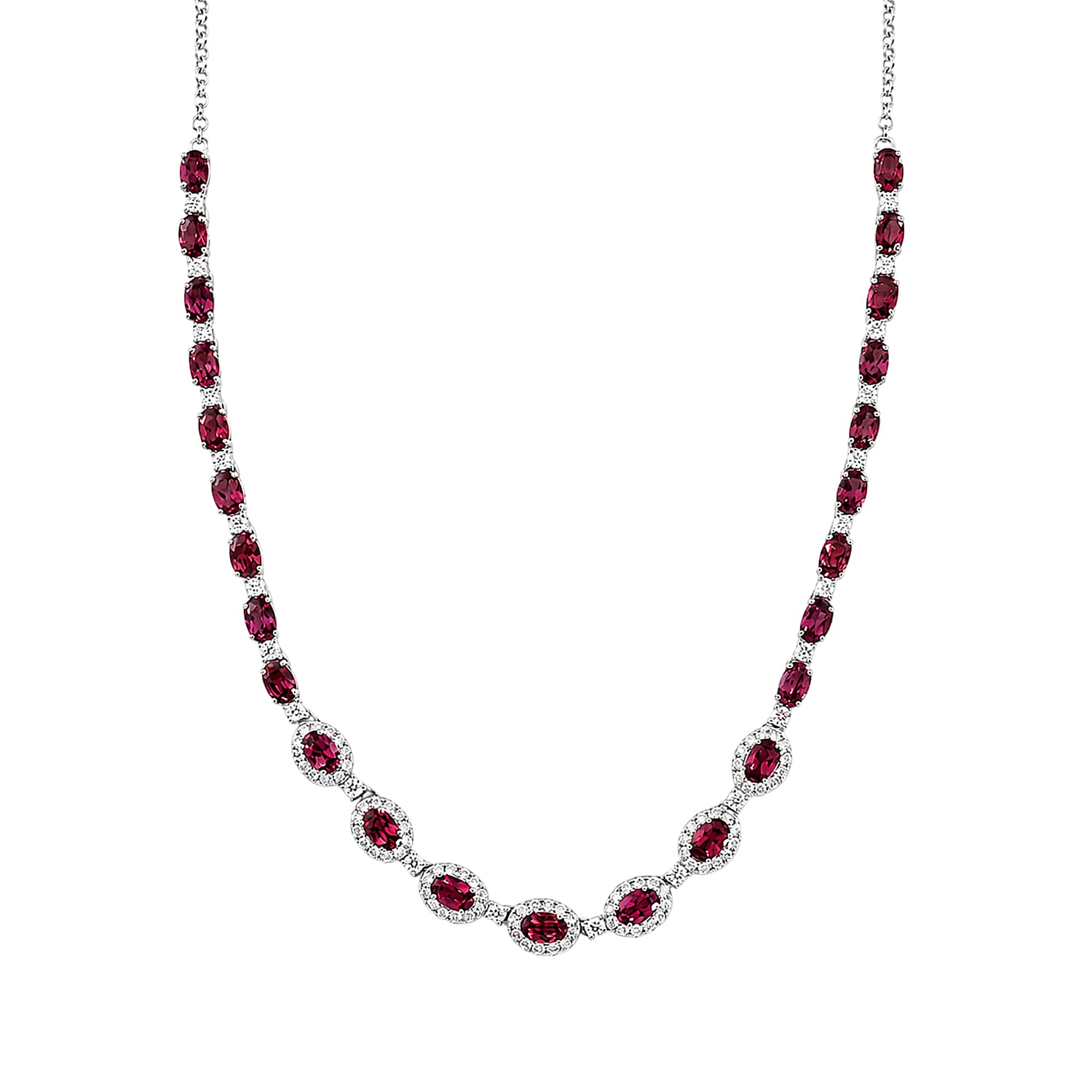 Certified & Appraised D'Joy Premium Usambara Color Change Garnet and Moissanite 16.20 ctw Necklace (18-20 inches) in Rhodium Over Sterling Silver
