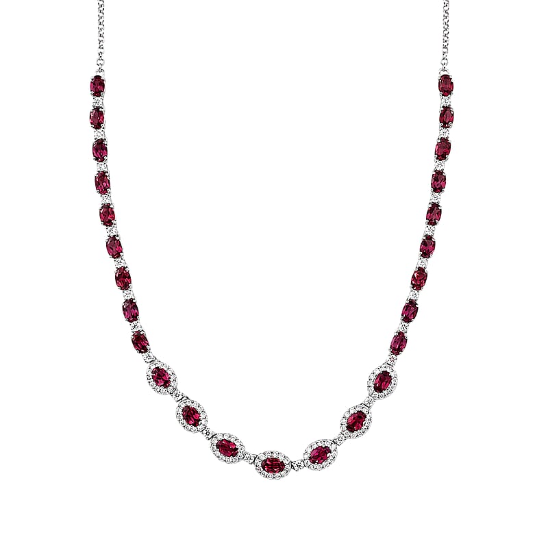 Certified and Appraised D'Joy Premium Usambara Color Change Garnet and Moissanite 16.20 ctw Necklace (18-20 inches) in Rhodium Over Sterling Silver