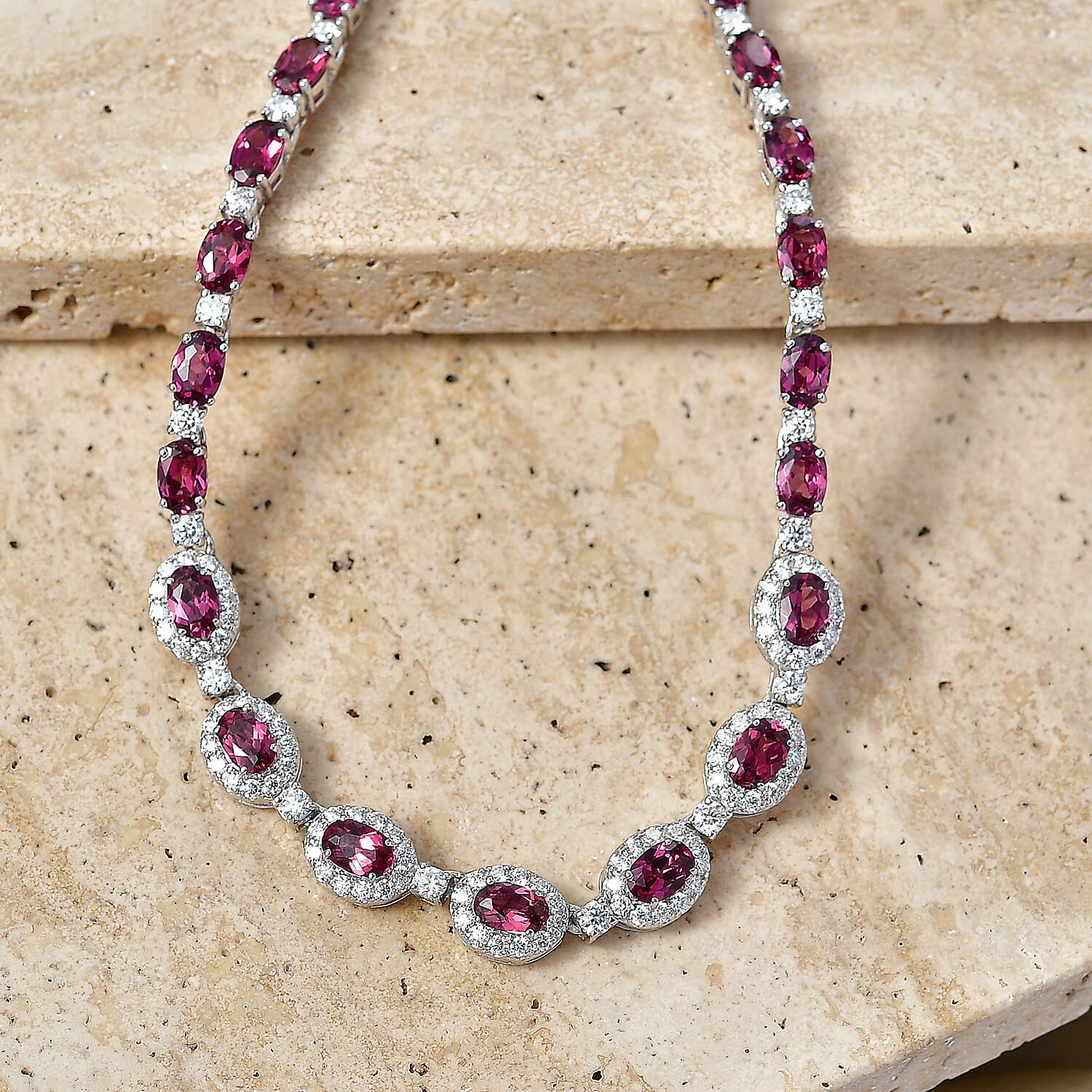 Certified & Appraised D'Joy Premium Usambara Color Change Garnet and Moissanite 16.20 ctw Necklace (18-20 inches) in Rhodium Over Sterling Silver