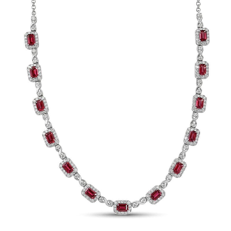 Certified and Appraised D'Joy Premium Usambara Color Change Garnet and Moissanite 12.55 ctw Necklace (18-20 inches) in Rhodium Over Sterling Silver